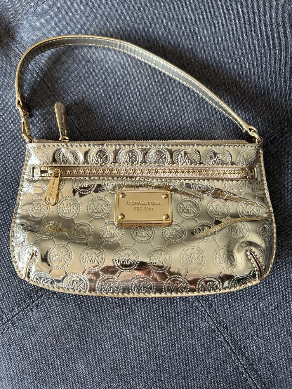 Michael Kors Shiny Gold MK Logo Wristlet